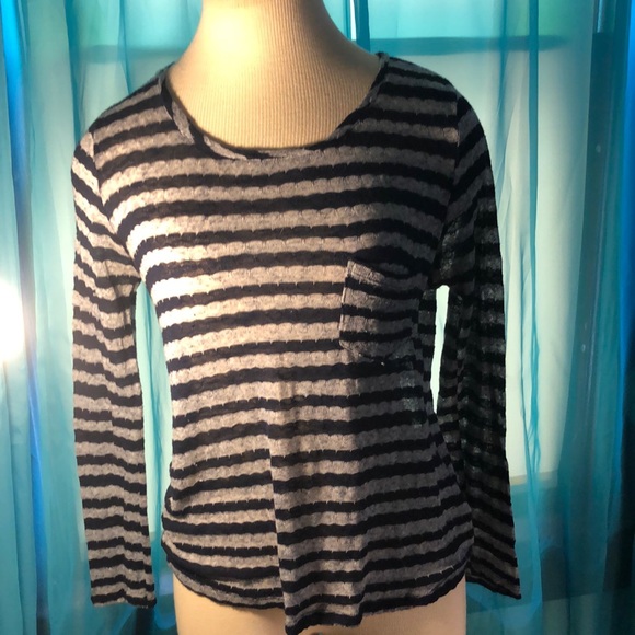 Forever 21 long sleeve black and grey striped scoop neck sweater/t-shirt sz L - Picture 1 of 8